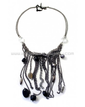 Gunmetal Crystal Tassels Necklace 